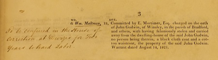 William Maltman, Calendar of Prisoners A1.125.52D