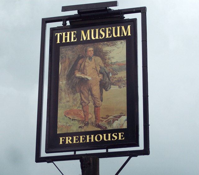  Pitt Rivers depicted on the pub sign of 'The Museum' at Farnham'