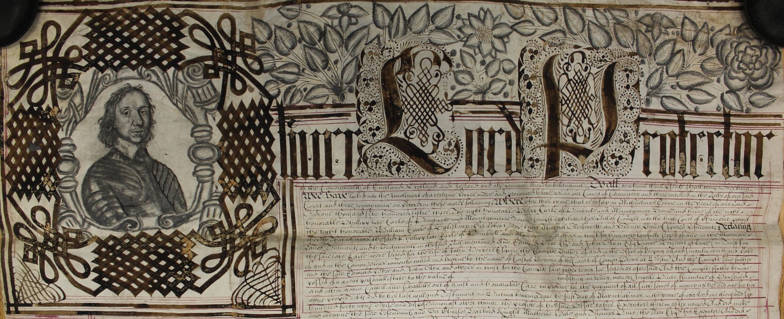 e3-Illuminated-chancery-document-showing-Oliver-Cromwell-1655