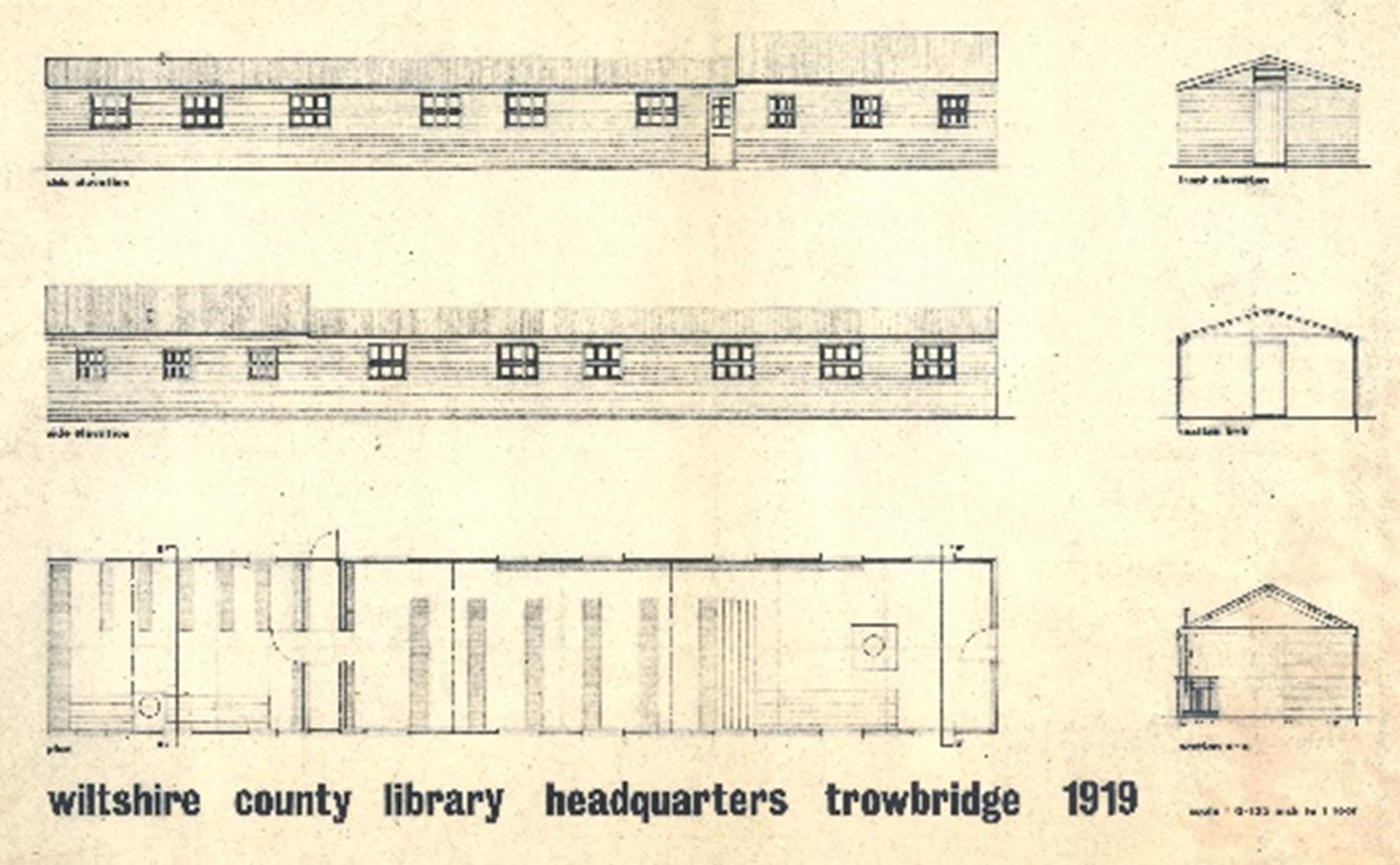 Architectural printed plan showing front and side elevations and floorplan.