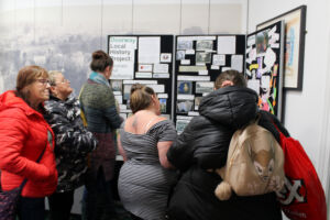Members of the Doorway Women's Group viewing the exhibition at Chippenham Library, photograph courtesy of Gail Foster and Doorway