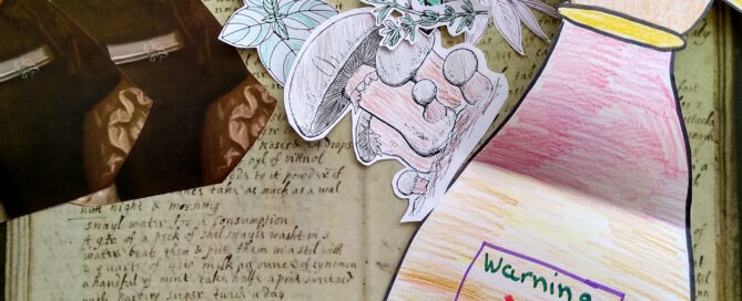 Group work from the session on 17th century healers featuring Susannah St John from Lydiard Park