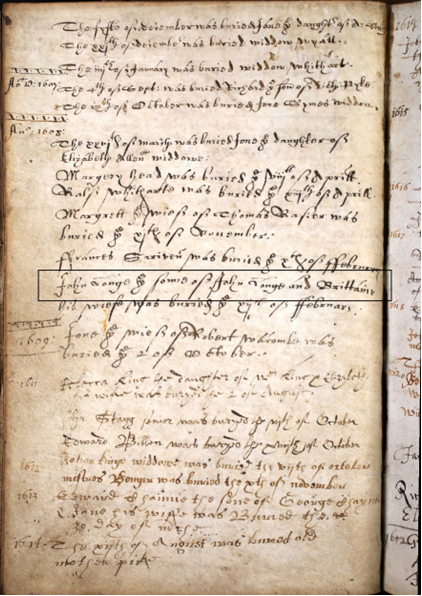 Manuscript page from a parish register
