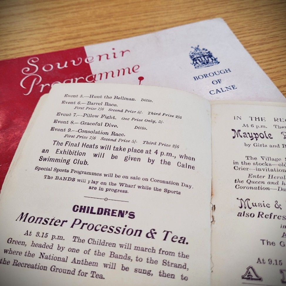 List of events at coronation celebration event with large title reading 'Children's monster procession & tea'.