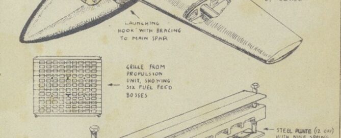 Technical diagram of plane showing annotated internal composition, and exploded view of grille with annotations.
